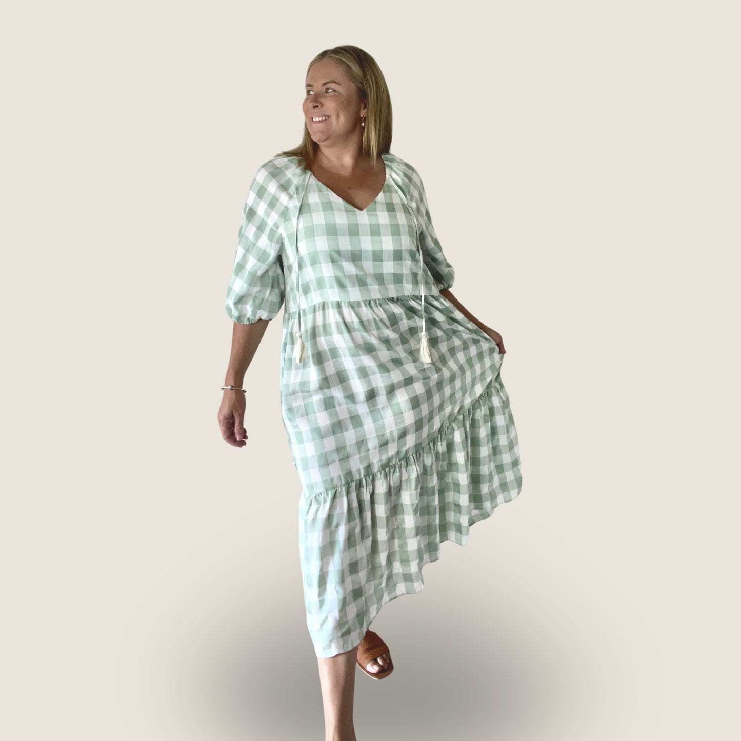 Gingham Sage Maxi Dress