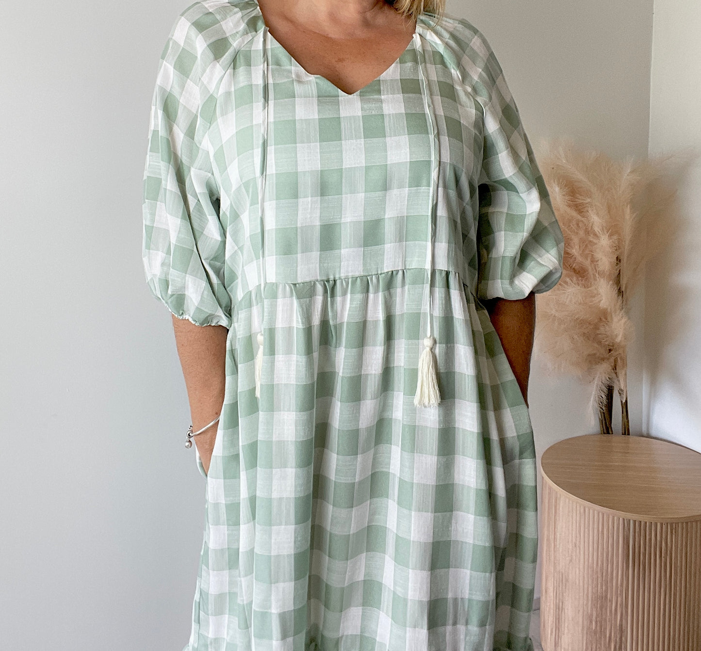 Gingham Sage Maxi Dress