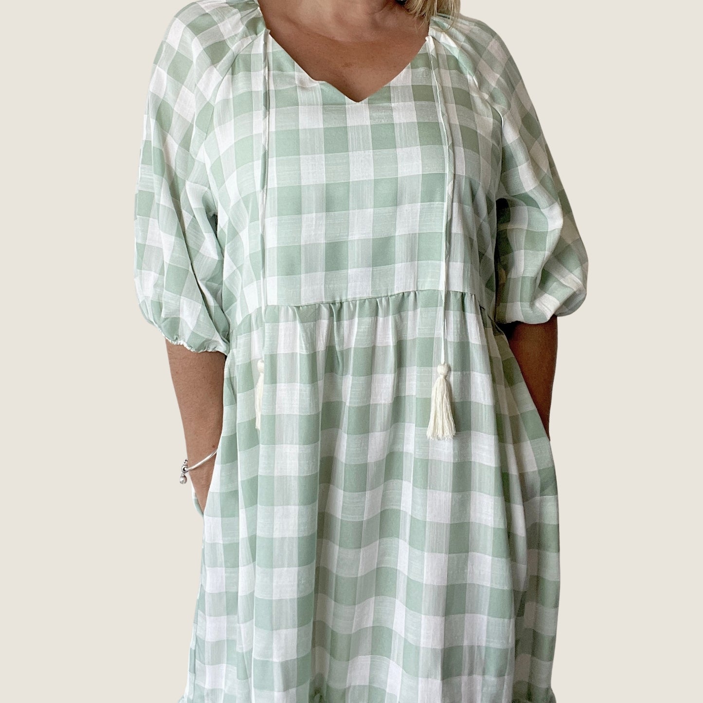 Gingham Sage Maxi Dress