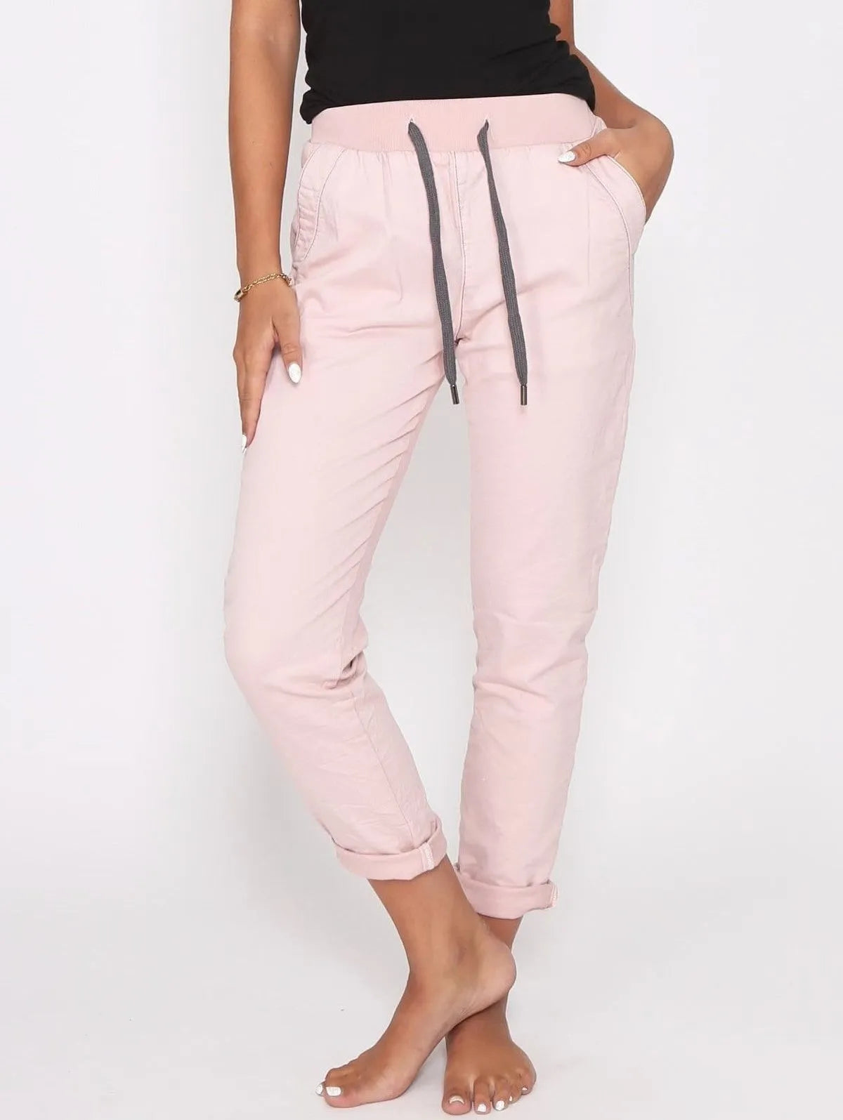 Riley Stretch Denim Joggers - Blush