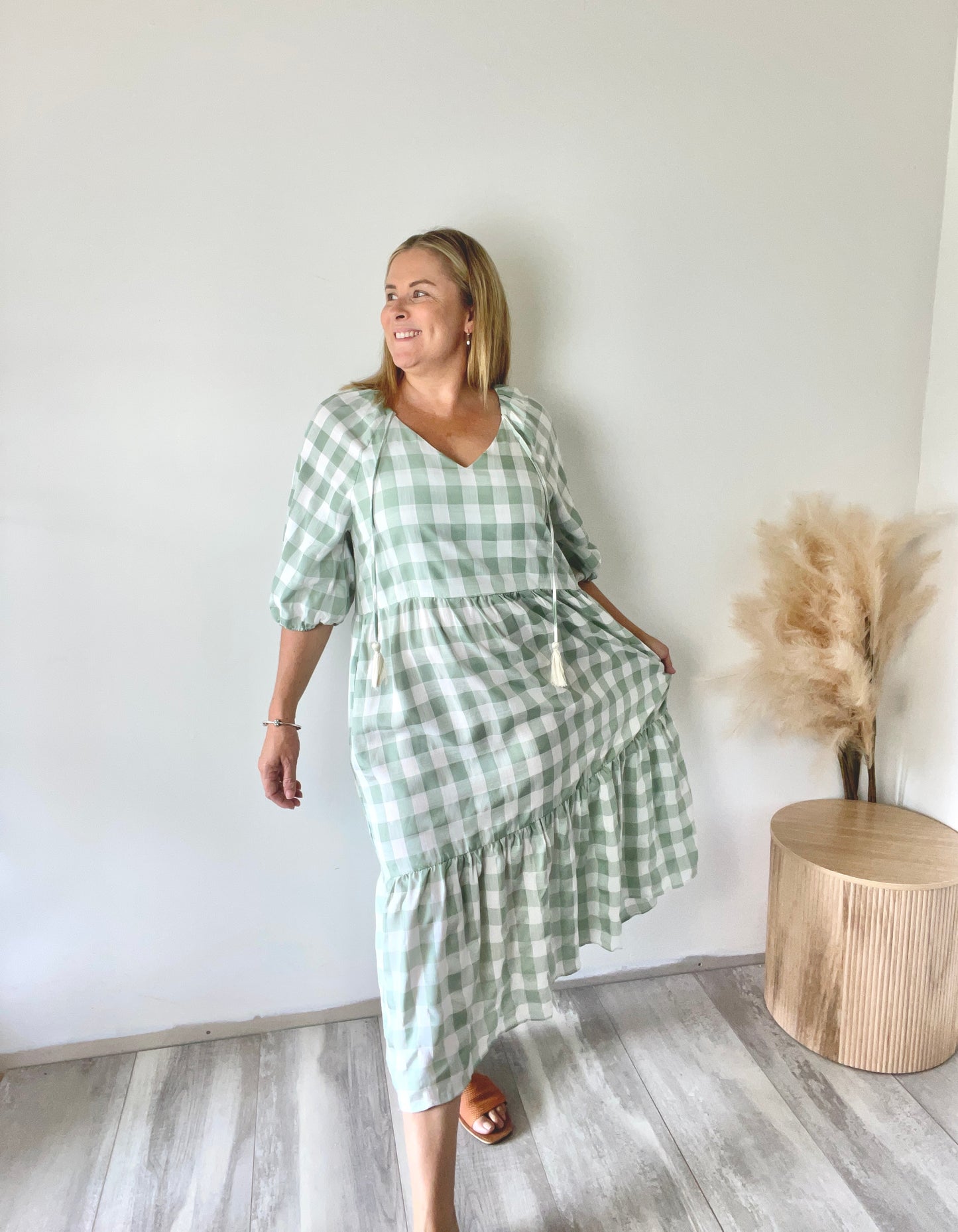 Gingham Sage Maxi Dress