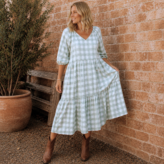 Gingham Sage Maxi Dress