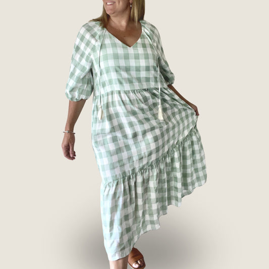 Gingham Sage Maxi Dress