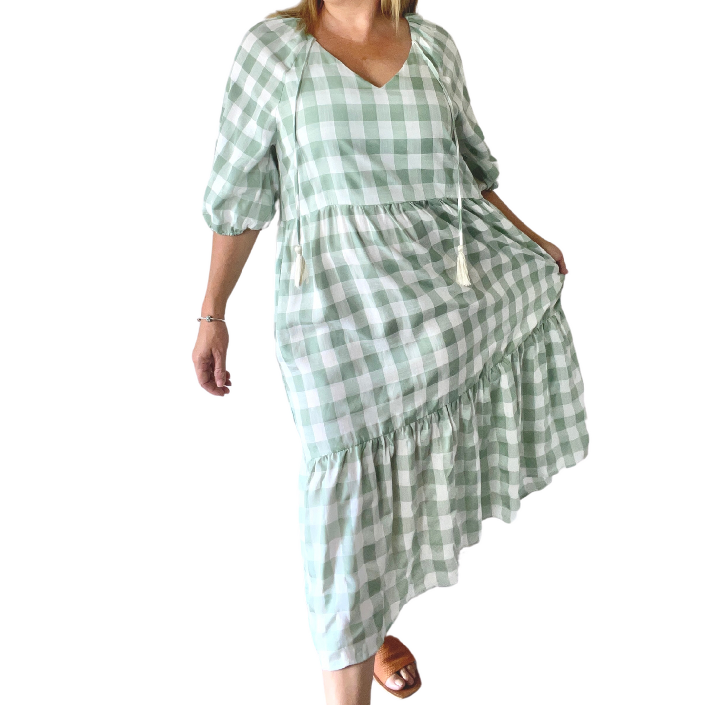 Gingham Sage Maxi Dress